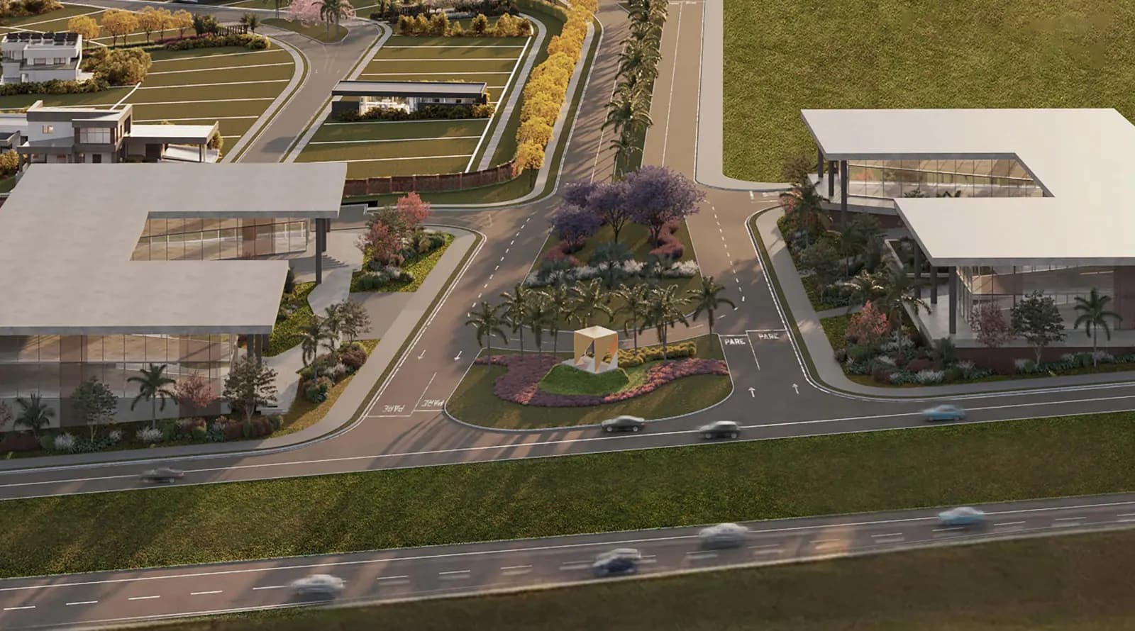 Perspectiva ilustrativa: Avenida Citàge e a área comercial do empreendimento